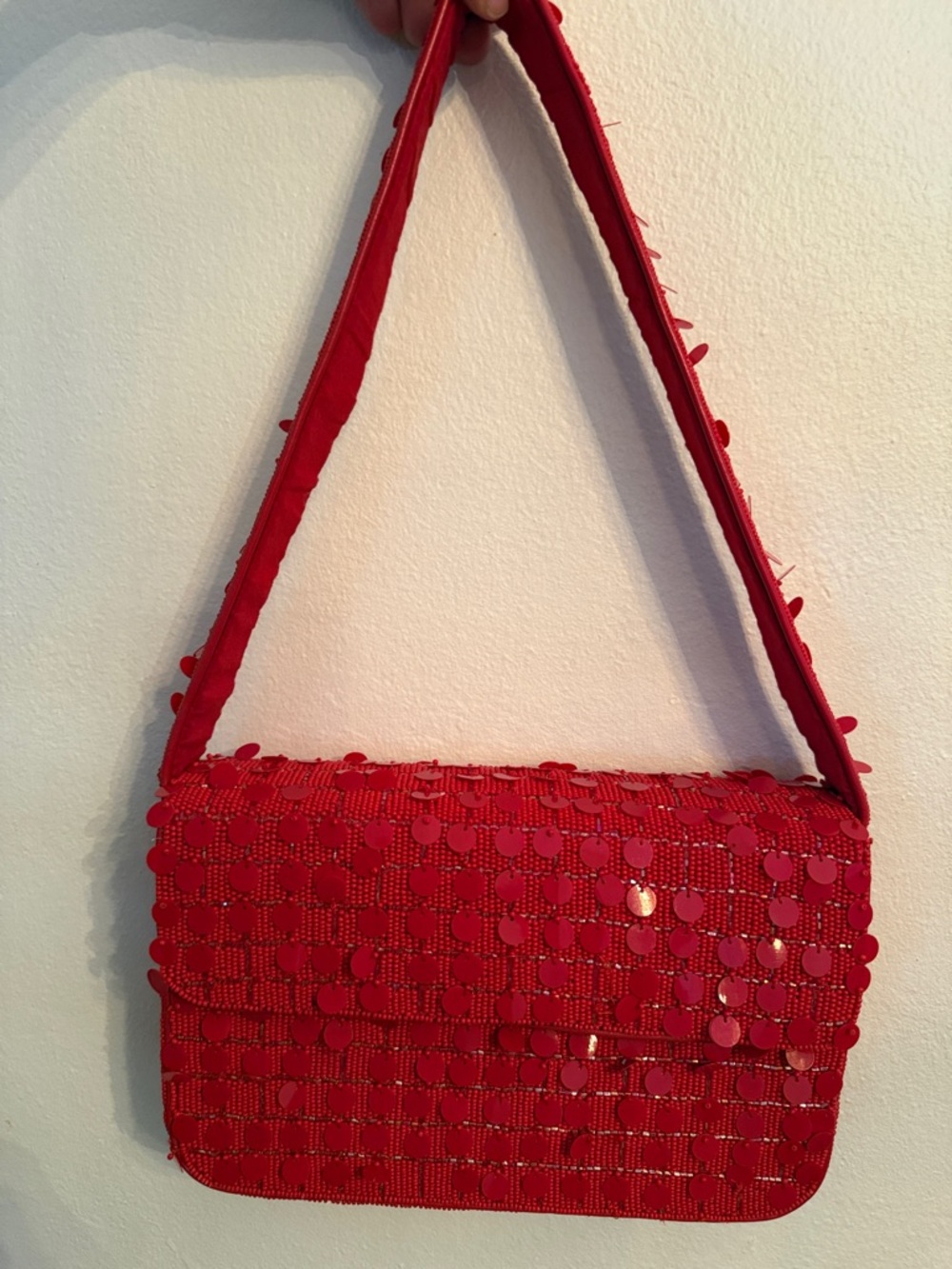 Red sequined bag by Lulus